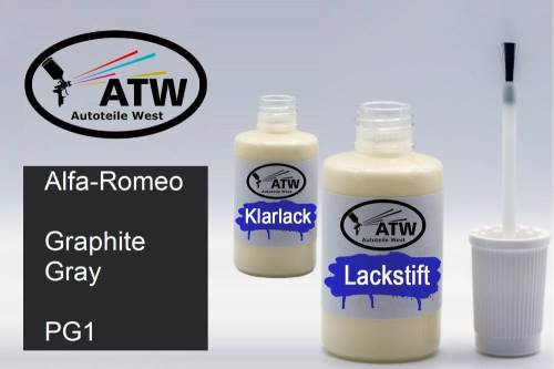 Alfa-Romeo, Graphite Gray, PG1: 20ml Lackstift + 20ml Klarlack - Set, von ATW Autoteile West.